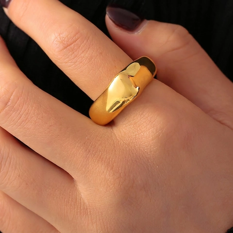Anello Quadrato Geometrico Acciaio Inossidabile Placcato Oro 18K PVD Minimalista Irregolare Gioielli Da Dito Per Donna
