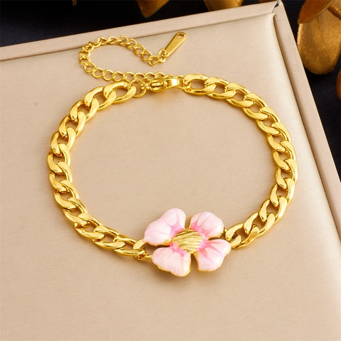 Fashion Charm Bracelet Stainless Steel Multi Pendant Heart Flower Butterfly Shell Artificial Pearl Gold Plated Vintage Jewelry Women