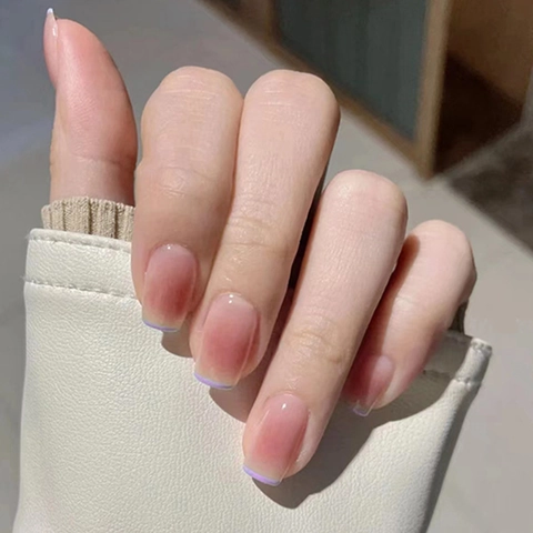 Unghie Francesi Sfumate Pesca Rosa Blush Corte Quadrate Arrotondate Resina Lucida Rimovibili Manicure DIY