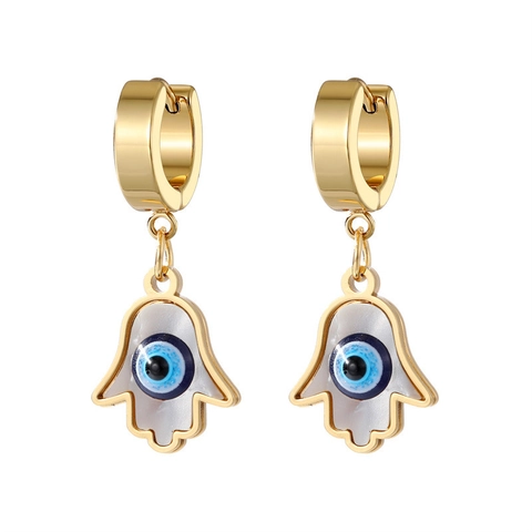 Böser Blick Creolen Edelstahl Vergoldet Muschel Herz Hamsa Hand Vintage Ethnisch Schmuck Damen