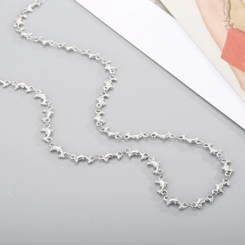 Titanium Roestvrij Staal Dolfijn Schakelketting Voor Dames Heren Unisex Zilveren Kleur Dolfijn Vormige Dierlijke Ketting Mode Sieraden