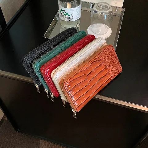 Portafoglio Lungo In Pelle PU Con Motivo Coccodrillo Cerniera Grande Capacità Pochette Da Donna Elegante Moda