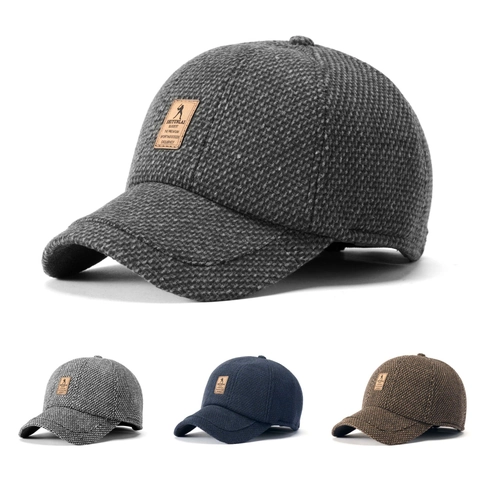 Cappello Da Baseball Da Uomo Invernale Caldo Foderato In Pile Protezione Orecchie Trama Lana Sport