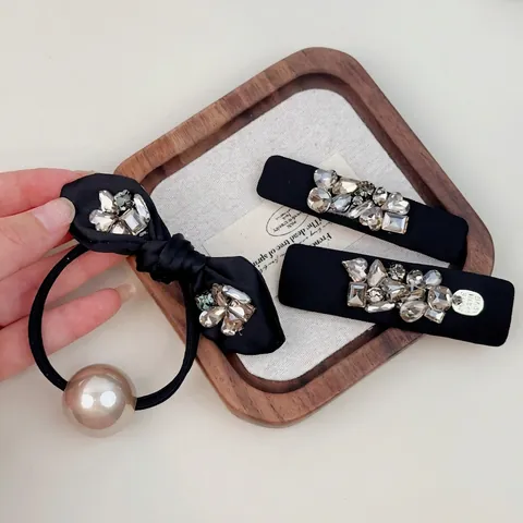 Molletta Capelli In Lega Con Strass E Fiocco In Raso Nero Con Perla Artificial Sintetica Elegante Accessori Capelli Retro Da Donna