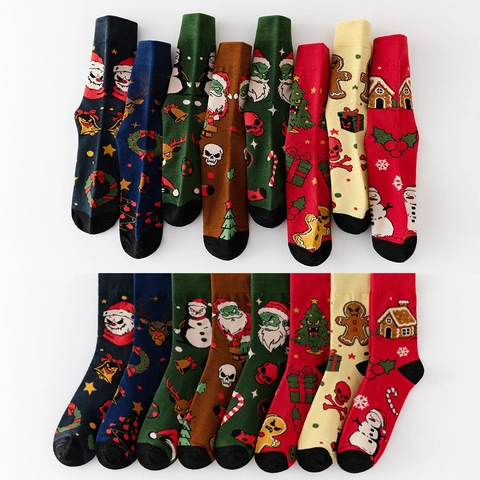 Funny Novelty Crew Socks Polyester Cotton Blend Breathable Halloween Christmas Thanksgiving Patterned Unisex Adults