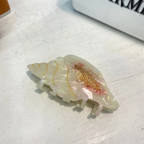 Shell Shape Hair Claw Clip Acetate Conch Shark Clip Gold Trim Marine Style Hair Accessories For Women Daily Vacation
