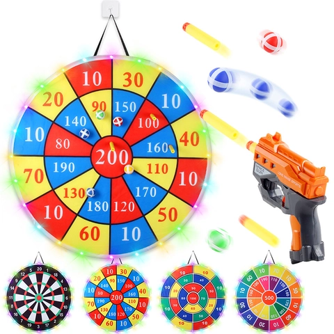 Childrens Sticky Ball Dart Board Shooting Game Toy LED Light Target Soft Foam Bullet Launcher Parent-Child Interactive Indoor Outdoor