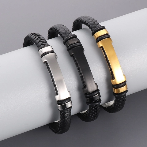 Bracciale In Pelle Intrecciata Con Barra In Acciaio Inossidabile Chiusura Magnetica Gioielli Di Stile Semplice Per Uomini Donne Regalo