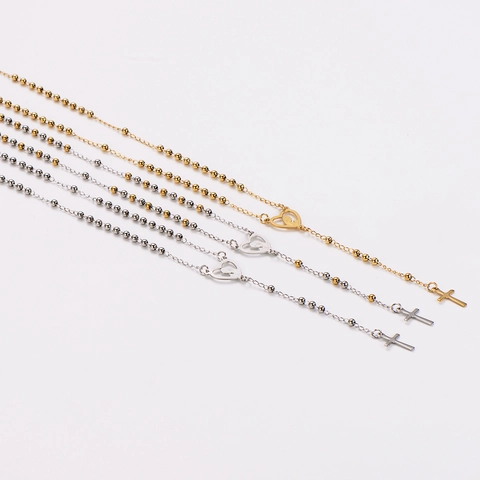 Collana Rosario Acciaio Inossidabile 304 Catena A Sfere A Y Medaglia Cuore Vergine Maria Pendente Croce Gioielli Religiosi Da Donna