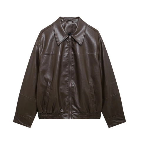 Giacca Bomber In Ecopelle Da Donna Retro Colletto A Revers Cerniera Casual Vintage Streetwear