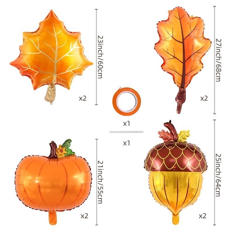 Palloncini In Alluminio Festa Ringraziamento Raccolto Autunnale Zucca Foglia Acero Ghianda Decorazione