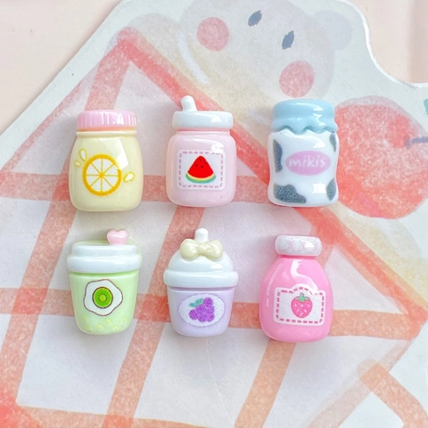 Mini Jugo Botella De Bebida Charms De Resina Para Manualidades DIY Funda De Teléfono Pinza De Pelo Decoración Tema Fruta