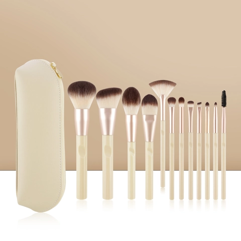 Professional Makeup Brushes Soft Synthetic Fiber Beige Plastic Aluminum Ferrule Beauty Tools For Face Eye Shadow Powder Foundation