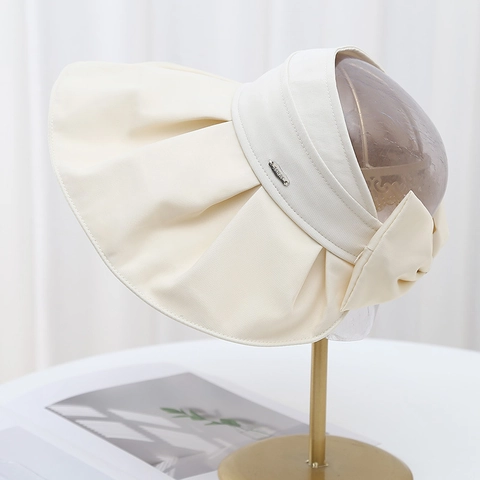 Visière De Soleil Pour Femmes Grand Bord Respirant Polyester Noeud Papillon Réglable Style Coréen Élégant