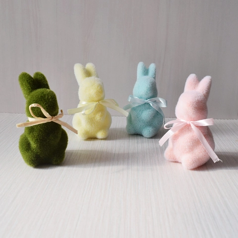 Flocked Easter Rabbit Decoration Moss Simulation Bunny Ornament Desktop Home Decor Cute Animal Figurine Holiday Party Gift