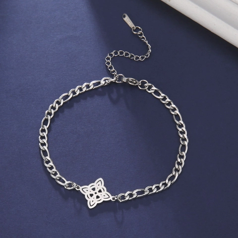 Pulsera De Nudo Celta De Acero Inoxidable 304 Cadena Figaro Joyería Ajustable Para Mujeres Hombres Nudo Cuaternario Regalo