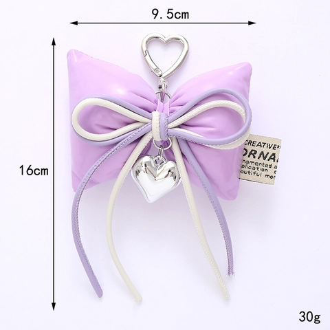 Fashion PU Leather Filled Bow Heart Keychain With Heart Charm Metal Buckle Cute Bag Ornament For Women Girls Daily Accessory