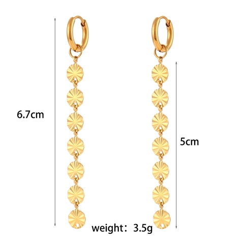 Mode Edelstahl Lange Hängeohrringe Sonnenstrahl Muster Scheiben Geometrischer Schmuck Elegant Für Frauen Vergoldet