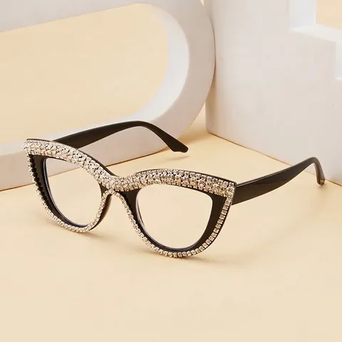Occhiali Da Lettura Cat Eye Strass Anti Luce Blu Montatura PC Retro Elegante Moda Per Donna