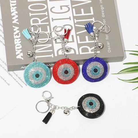 Evil Eye Schlüsselanhänger Strass Quaste Anhänger Legierung Glocke Schlüsselring Für Tasche Geldbörse Zubehör