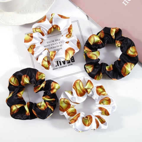 Satin Softball Print Scrunchies Elastische Haargummis Baseball Muster Sportliche Haaraccessoires Für Frauen Mädchen