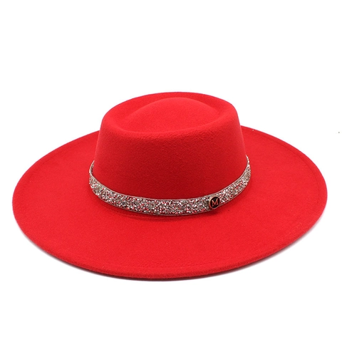 Cappello Fedora A Tesa Larga In Feltro Di Lana Con Fascia Di Strass E Logo M In Metallo Elegante Moda Vintage Per Uomo Donna