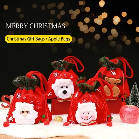 Weihnachts Geschenktüte Weihnachtsmann Schneemann Rentier Muster Kordelzug Beutel Festliche Party Dekoration Samt Jute