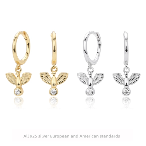 Orecchini a Goccia in Argento Sterling 925 Colomba della Pace per Donna Orecchini Pendenti con Uccello Intarsiato in Zirconia Gioielli Placcati Oro Argento