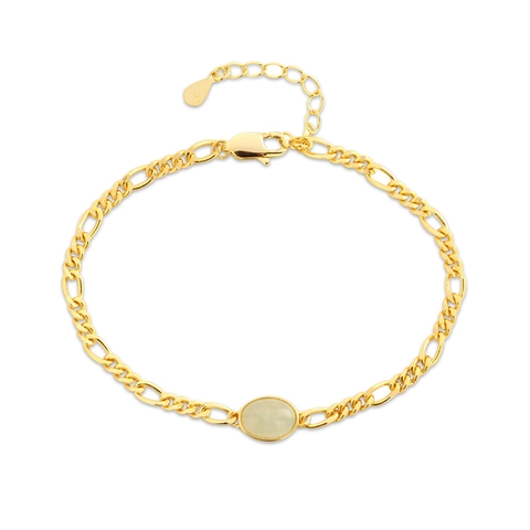 Bracciale Argento Sterling 925 Pietra Preziosa Verde Catena Figaro Donna Elegante Minimalista Gioielli Inlay Oval