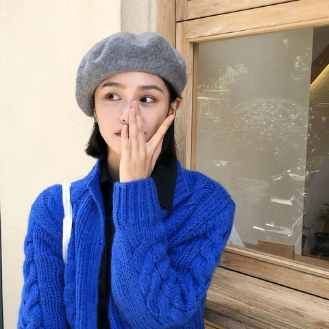 Damen Woll Baskenmütze Koreanischer Stil Vintage Einfarbig Maler Mütze Winter Warm Weich Baskenmütze Für Damen Mode Kopfbedeckung