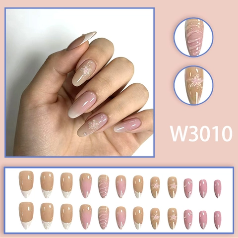 Press On Nails Abs Resin Gradient Long Stiletto Elegant 3d Flower Rhinestone Girl Sweet Manicure Accessory