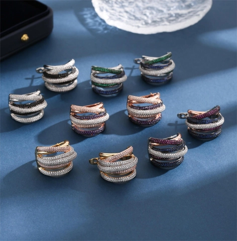 Multi-Layer Intertwined Hoop Earrings Copper Colorful Zircon Micro-Set High-End Fashion Design Women Jewelry Elegant Accessories