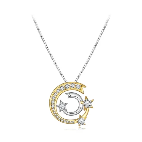 S925 Sterlingsilber Stern Mond Anhänger Halskette Für Damen Zirkonia Gold Silber Galvanisierte Venezianerkette Schmuck Geschenk