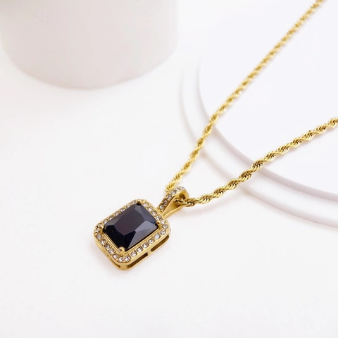 Stainless Steel Square Zirconia Pendant Necklace For Women 18K Gold Plated Vintage Twist Chain Geometric Jewelry Gift