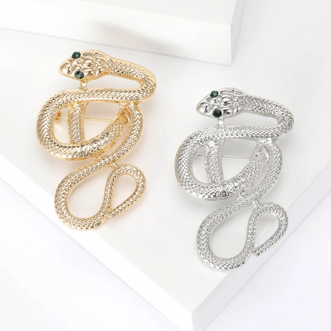 Spilla A Forma Di Serpente Vintage Animale Arrotolato Lega Con Occhi In Strass Verde Per Abiti Cappotti Accessorio