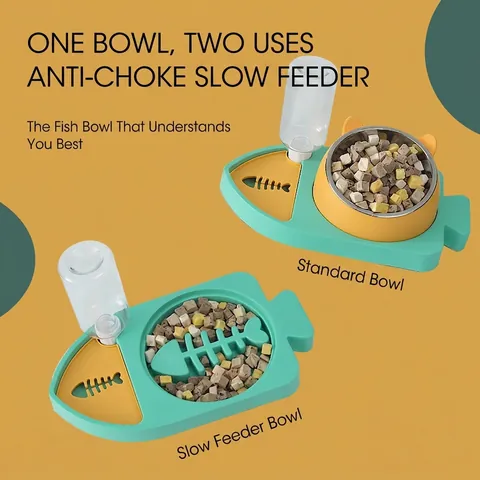 Gamelle Multifonctionnelle Pour Animaux Distributeur Automatique Eau Bol Inox Anti Glouton Forme Poisson Chats Chiens