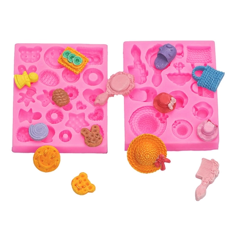 Mini Silicone Mold Bear Heart Rabbit Hat Handbag Comb Mirror Fondant Cake Decorating Chocolate Clay Craft
