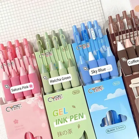 Aesthetic Retractable Gel Ink Pens Stationery Quick Dry Smooth Writing Black Ink Soft Grip For School Office Students