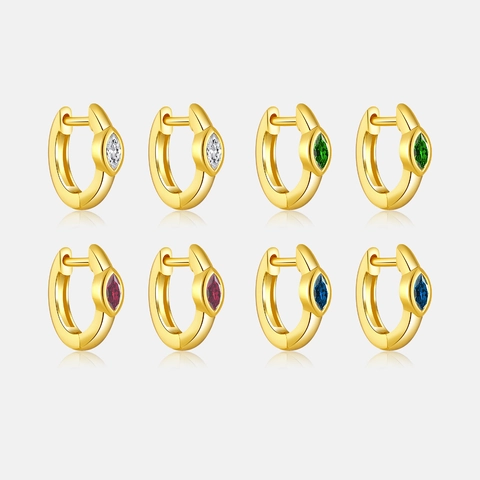 925 Sterling Silver Hoop Earrings With Marquise Cut Colorful Cubic Zirconia Gold Plated Elegant Jewelry For Women