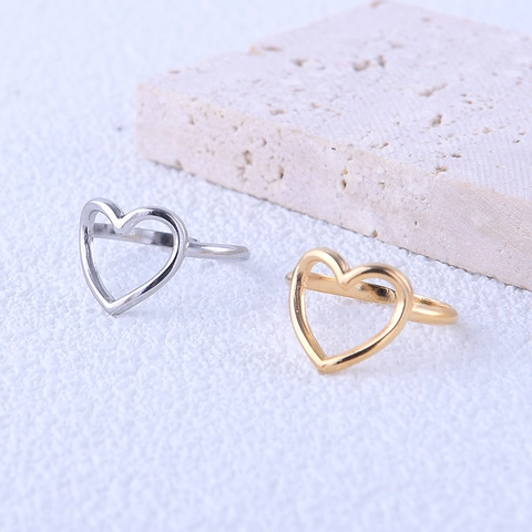Anello In Acciaio Inossidabile A Forma Di Cuore Regolabile Aperto Cavo Gioielli Minimalisti Per Donne