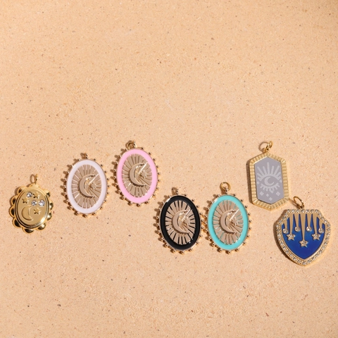 Tarot Zodiac Charm Pendants And Necklace Chains For Jewelry Making DIY Gold Plated Brass Enamel Moon Star Evil Eye Sun