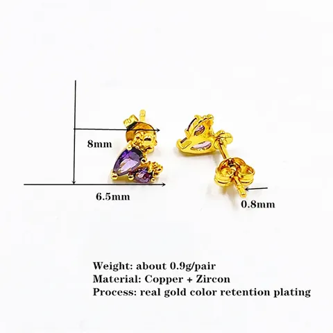 Elegant Heart Teardrop Copper Zirconia Stud Earrings For Women Gold Plated Geometric Light Luxury Ear Jewelry Birthday Gift