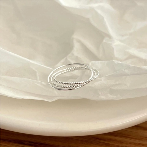 925 Sterling Silver Rings Minimalist Twisted Rope Layered Multi Line Fashion Jewelry For Women Korean Style