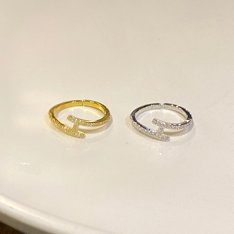 Adjustable Opening Ring Copper Gold Plated Cubic Zirconia Crossover Letter Shape Fashion Jewelry For Women