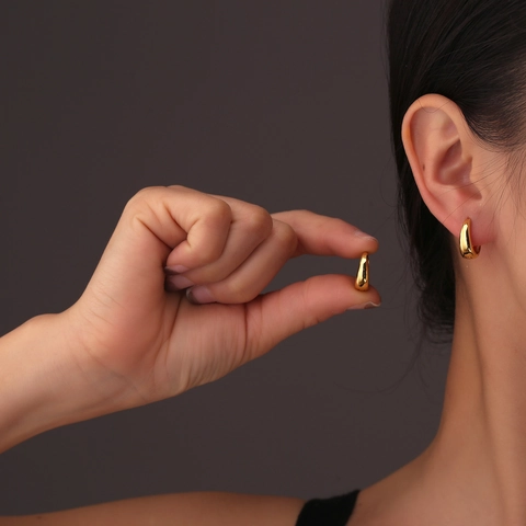 Boucles D'oreilles Huggie Hoop Goutte D'eau Minimalistes En Cuivre Poli Plaqué Or Argent Bijoux Géométriques