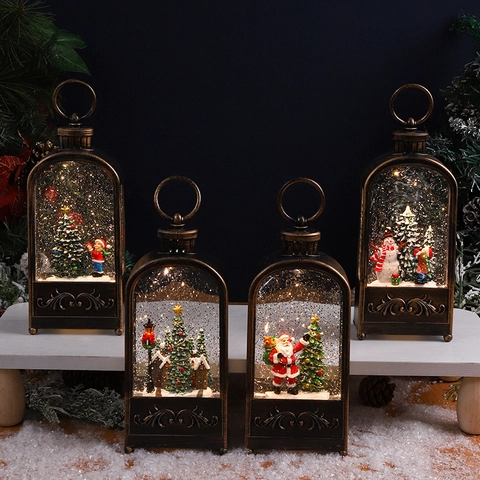 Lanterna Palla Di Neve Di Natale LED Musicale Retro Bronzo Glitter Lanterna Ad Acqua Decorazione Festiva