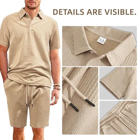 Uomo Polo In Maglia A Nido D Ape E Pantaloncini Estate Abbigliamento Sportivo Manica Corta Revers Colore Solido Vestiti