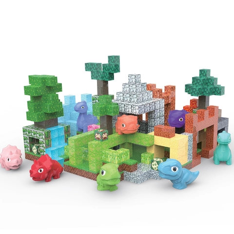 Blocchi da Costruzione Magnetici a Forma di Dinosauro in ABS Stile Pixel Cubi Educativi per Bambini Set di Montaggio Creativo