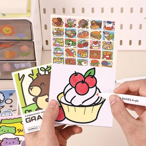 Portable Mini Coloring Books Cartoon Animal Theme Graffiti Paper Painting Notebooks For Kids Toddlers Educational Toys