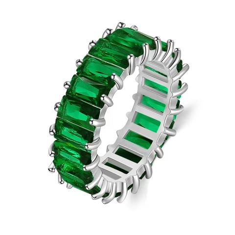 Bague Eternity Hip Hop en Cuivre avec Strass Taille Émeraude pour Hommes Femmes Plaqué Or Argent Bague Anneau Rectangulaire Géométrique Bijoux